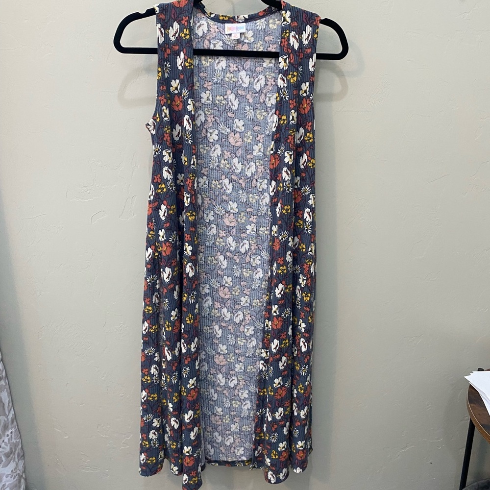 Lularoe | Joy | Long, Sleeveless, Ribbed Vest | Floral Print | EUC | XS